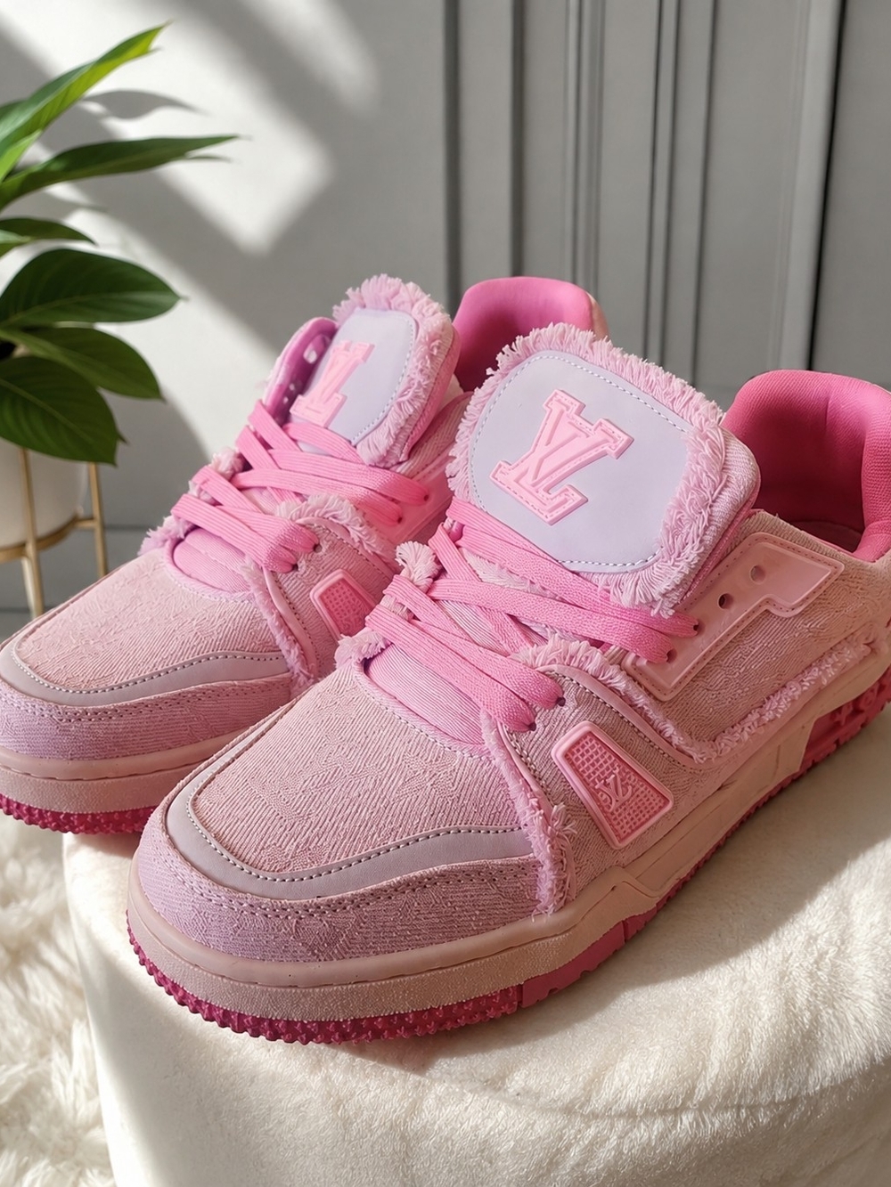Louis Vuitton Pink LV Sneakers Size 8.5 | Rare Pink Designer Shoes